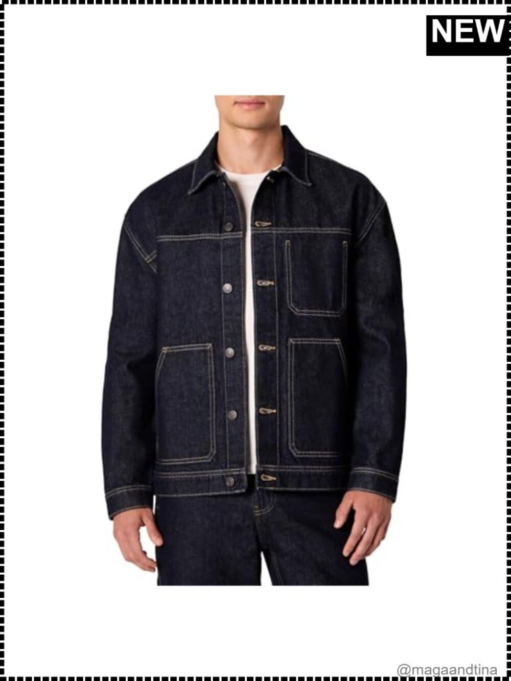 Men's Heavyweight Rigid Denim Relaxed-Fit Utility Jacket with Pockets